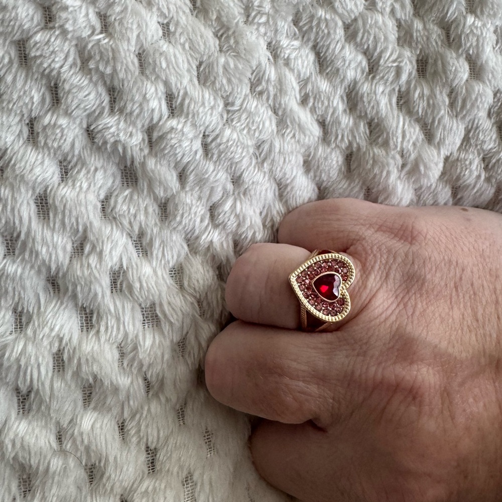 Gold Heart Ring with Red Gemstone size 8